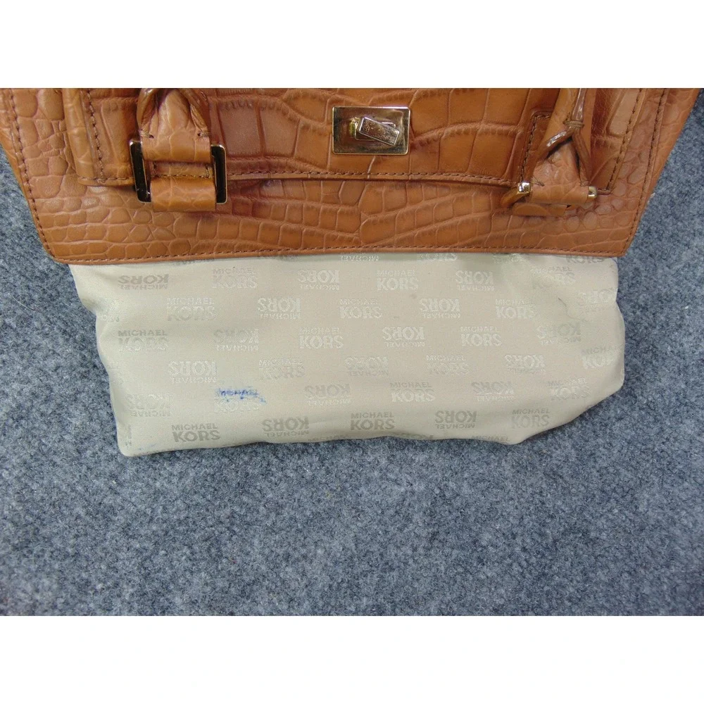 Michael Kors Hamilton Satchel Brown Croc Embossed Leather‎ Turn Lock